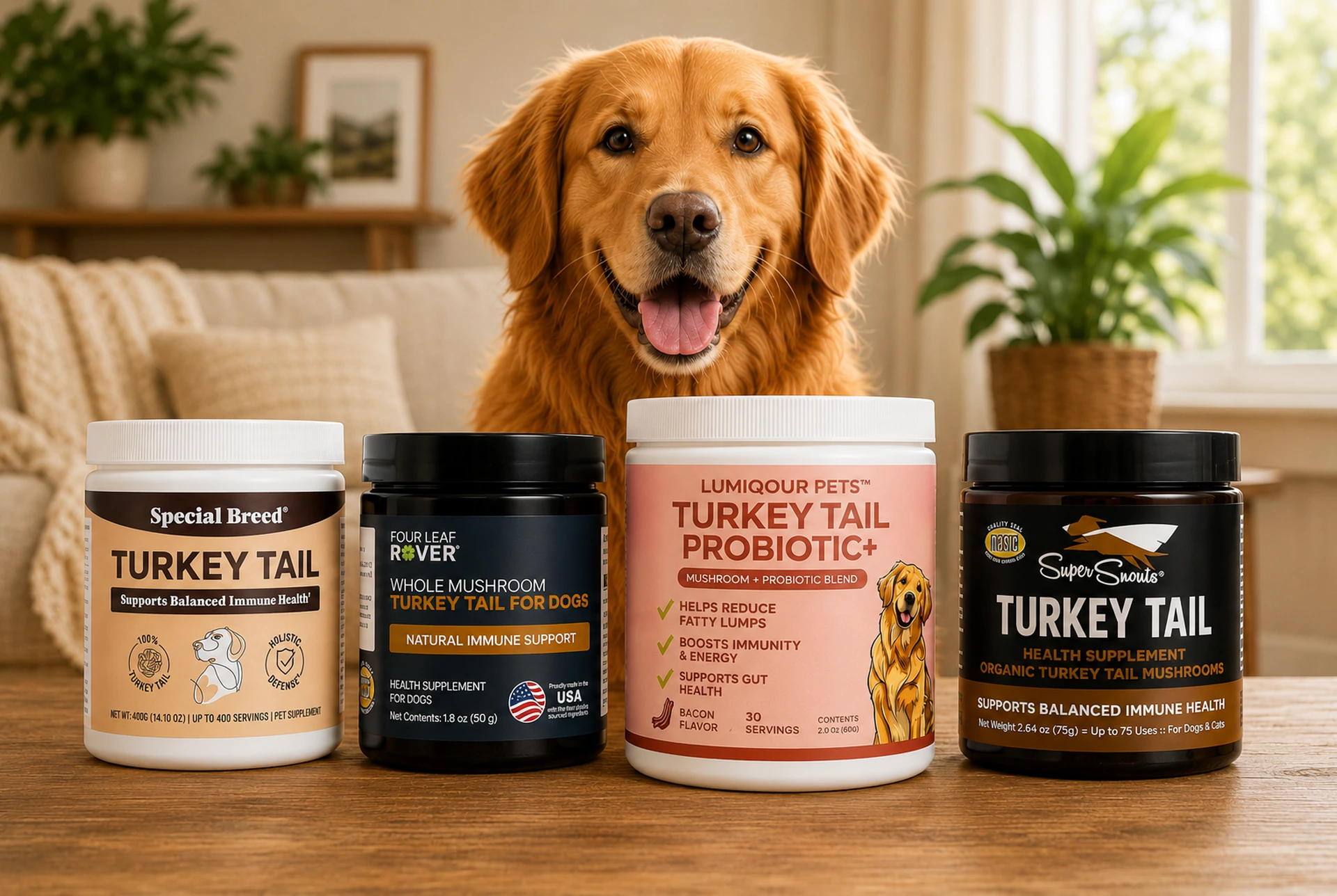 Healthy senior dog after daily Lumiqour Turkey Tail+ Probiotic